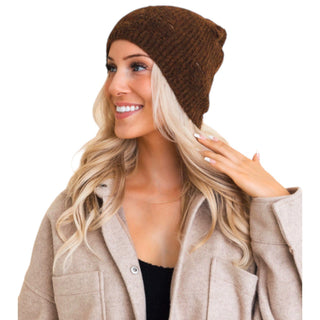 Distressed Knit Beanie - Brown and Olive Available