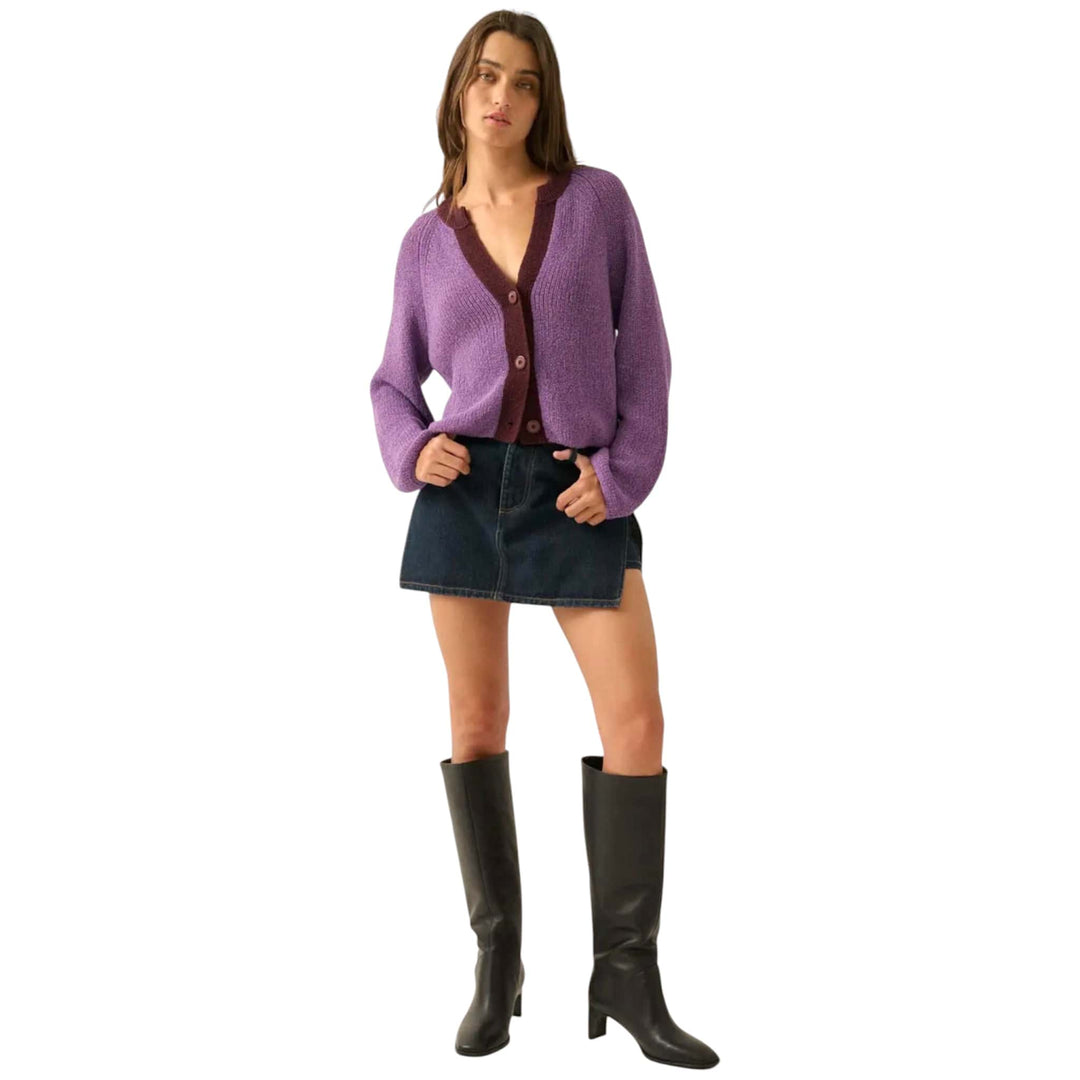 Ribbed Knit Contrast Cardigan Sweater