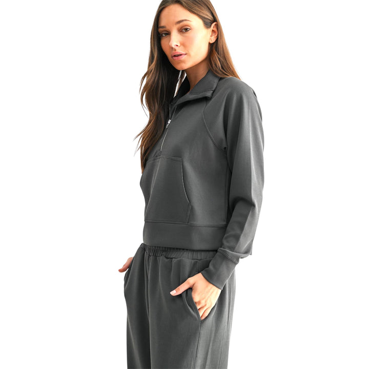 Grey Luxe Sand Wash Ribbed 1/4 Zip Top