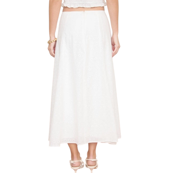 White Eyelet Pattern Midi Skirt