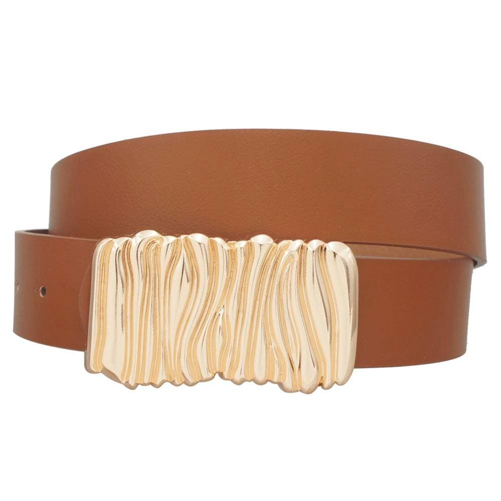 Cognac Belt with Rippled Bar on the Buckle