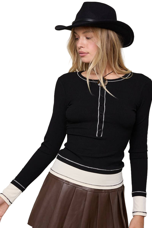 Boat Neck Long Sleeve Layered Knit Top