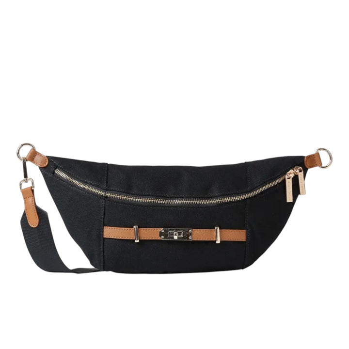 Black Canvas Bum Bag with Leather Trim