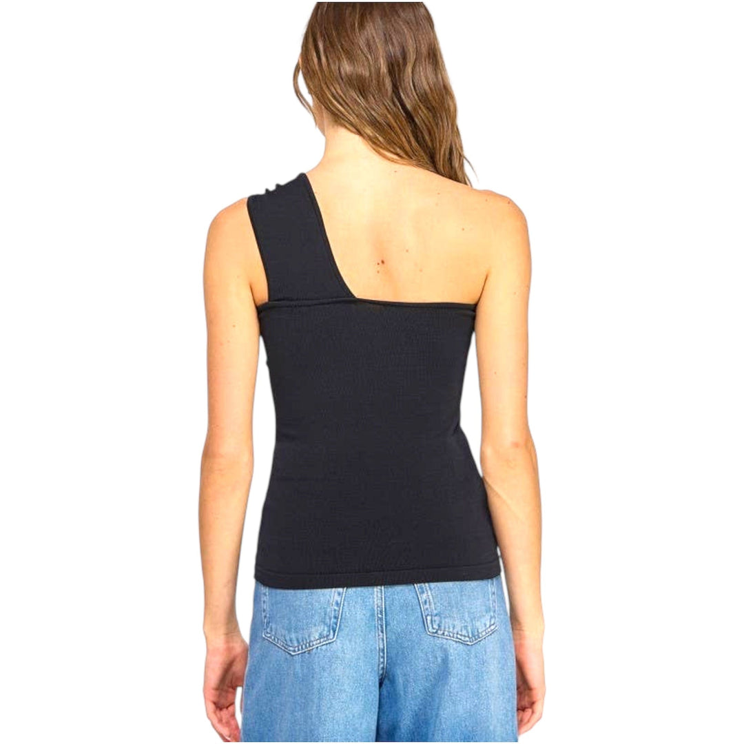 Black One Shoulder Top with Trim Detail