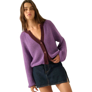 Ribbed Knit Contrast Cardigan Sweater
