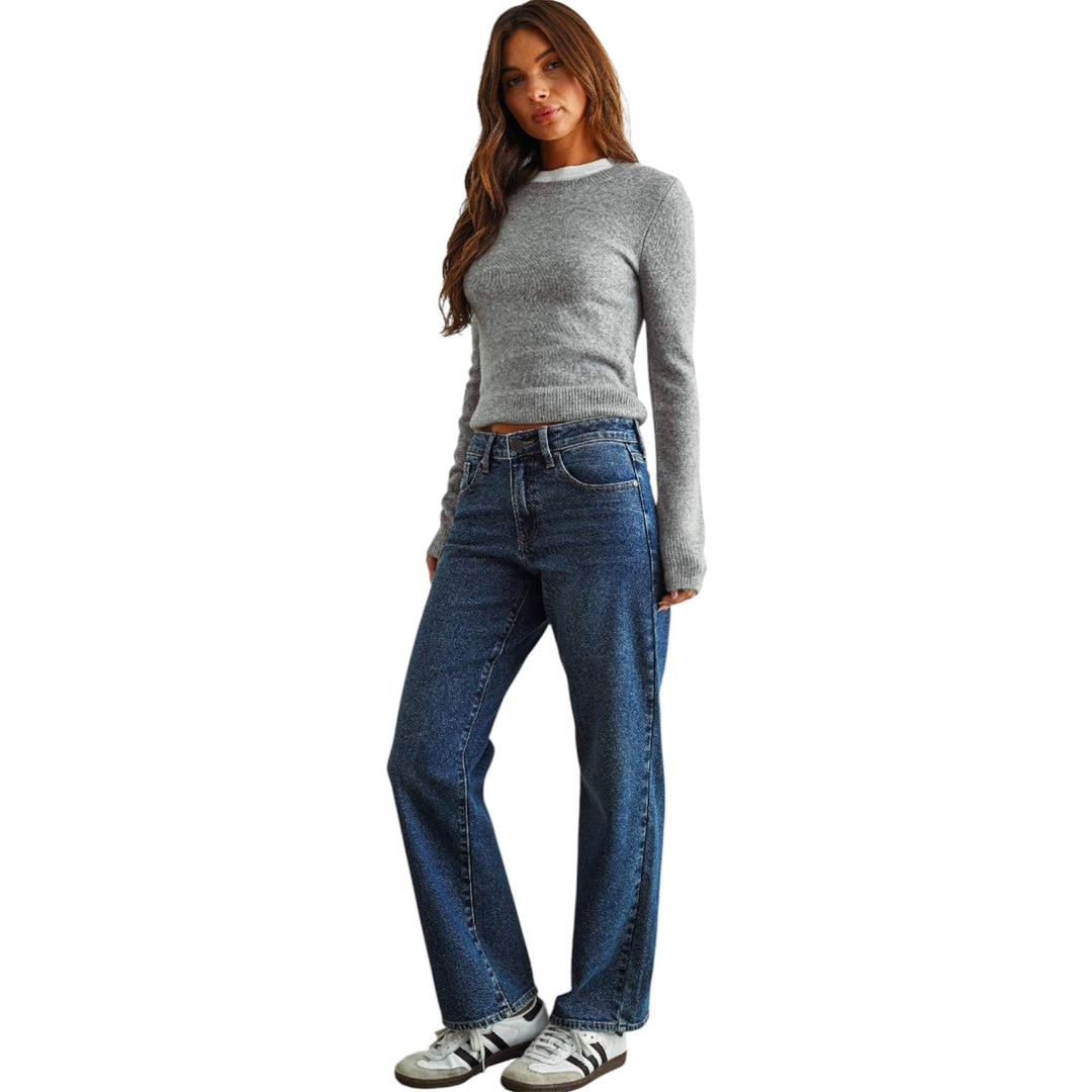 Relaxed Low Rise Stretch Straight Dark Wash Denim Jeans