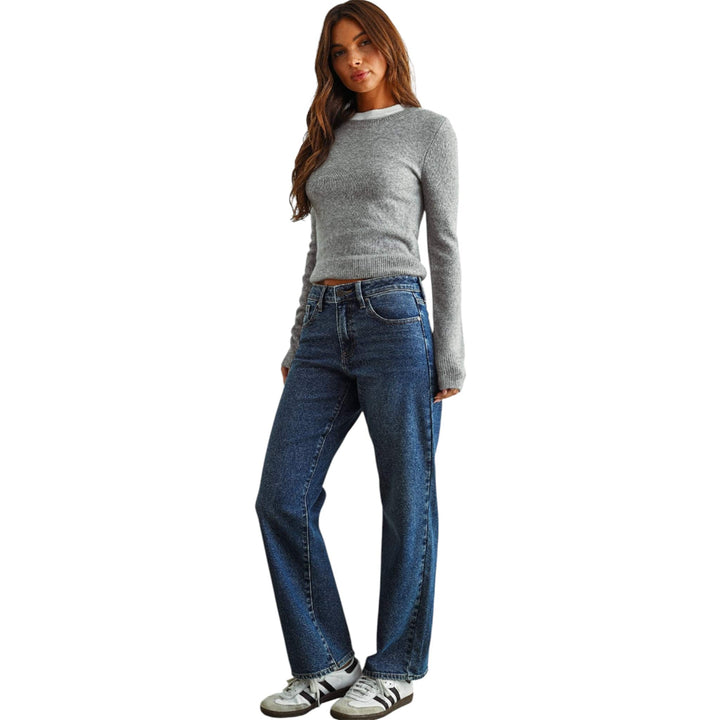 Relaxed Low Rise Stretch Straight Dark Wash Denim Jeans