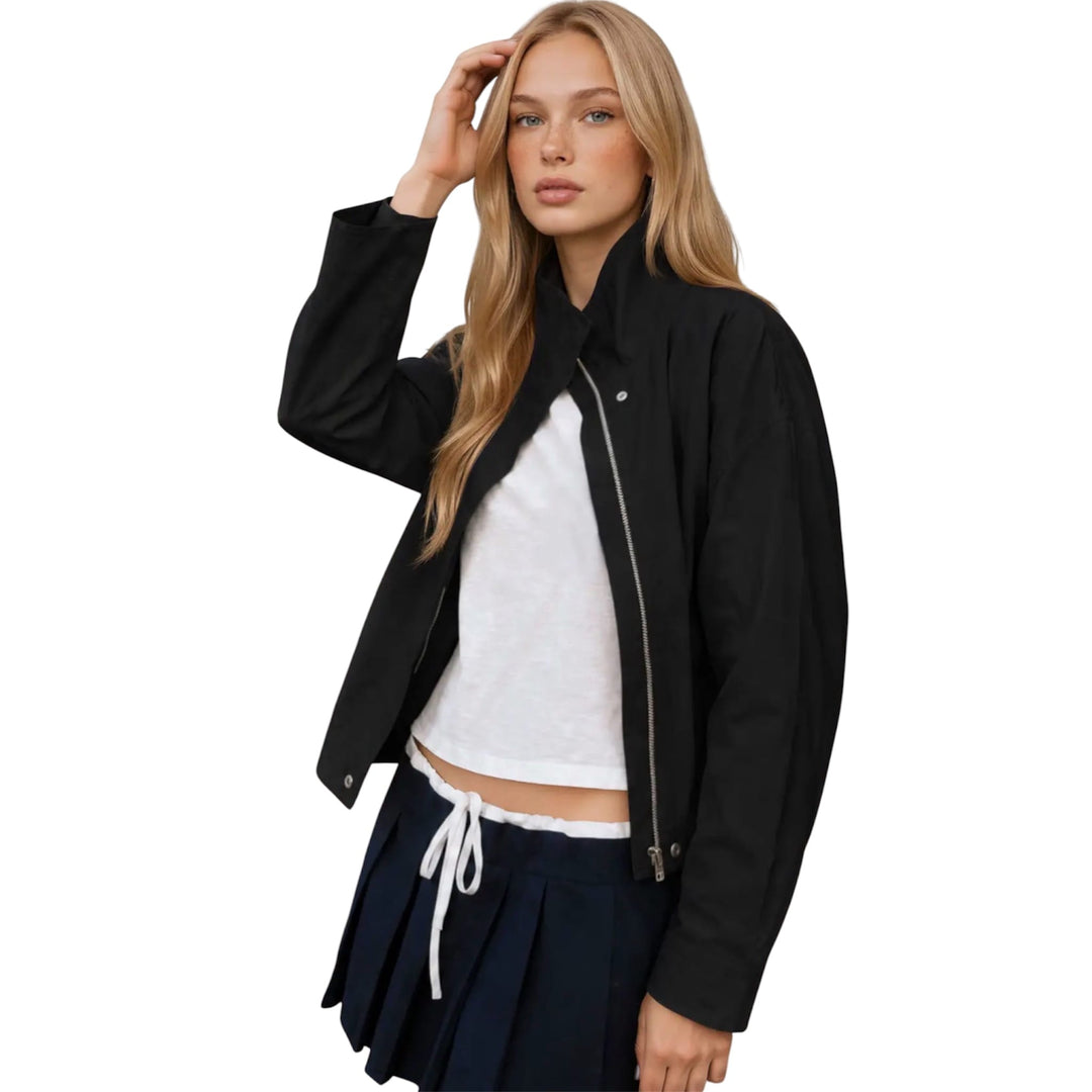 Black Zip Up Mock Neck Jacket