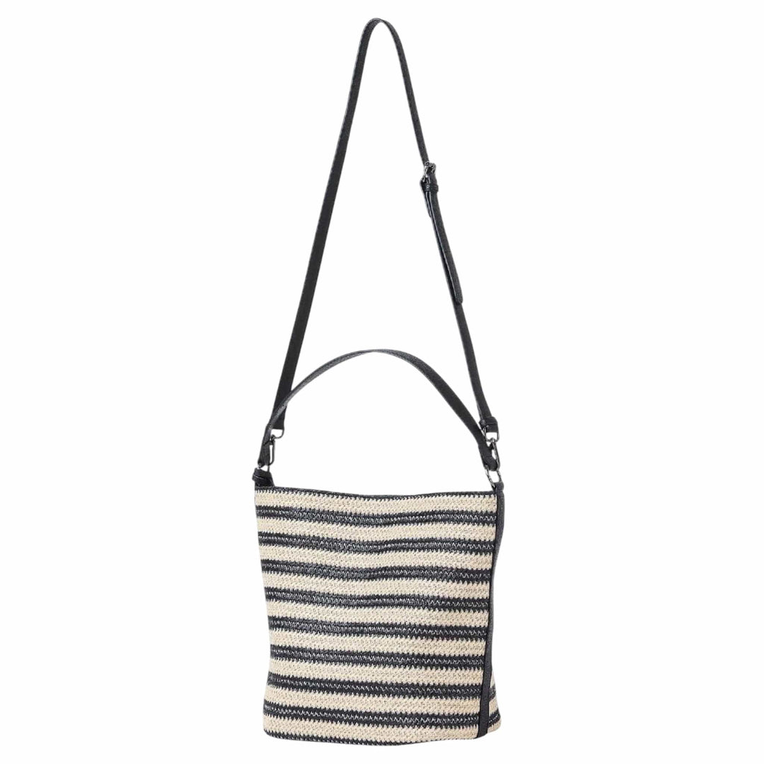 Raffia Shoulder Bag Beige and Black Striped