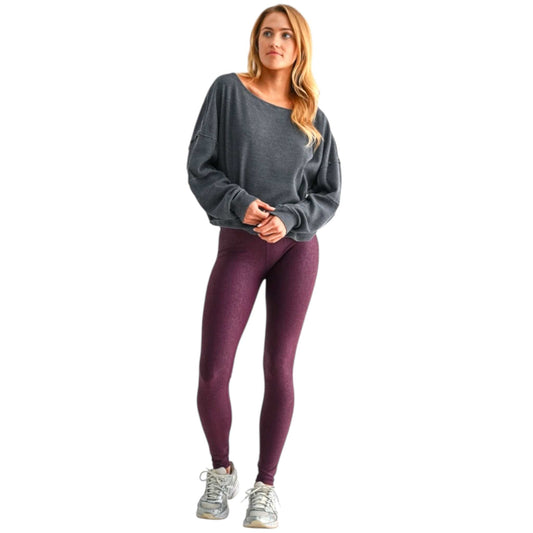 Raw Edge Waffle Off the Shoulder Black Pullover