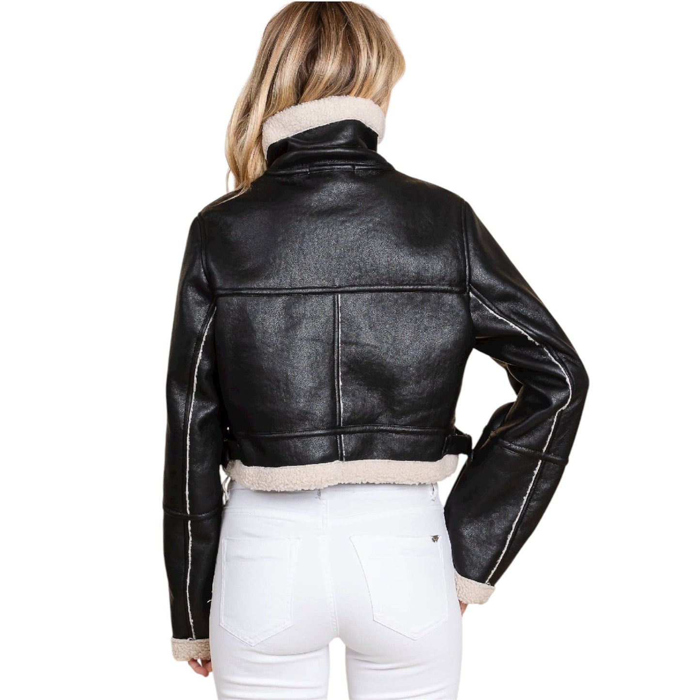 Black Faux Leather Sherpa Jacket