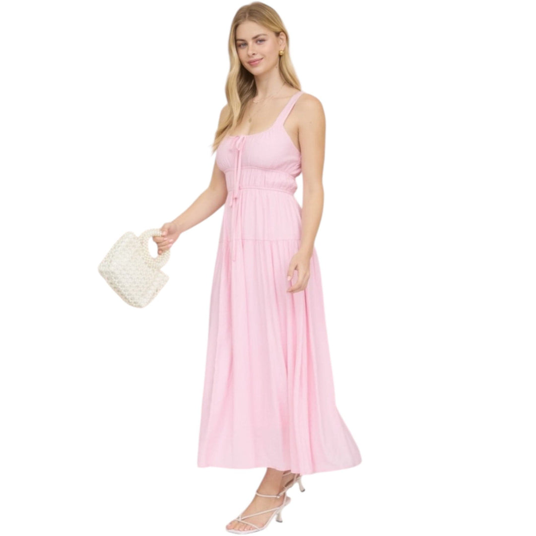 Pink Front Tie Keyhole Detail Sleeveless Midi Dress