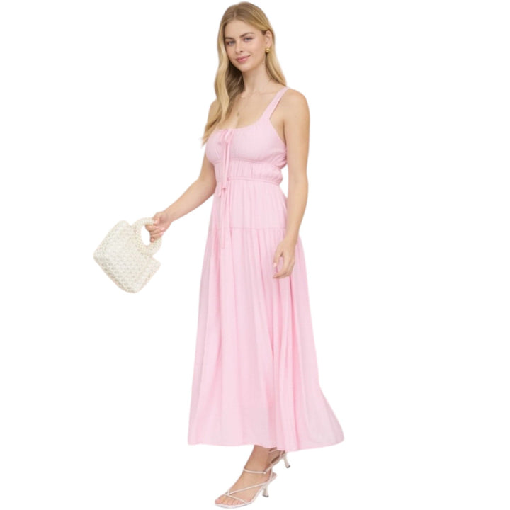 Pink Front Tie Keyhole Detail Sleeveless Midi Dress