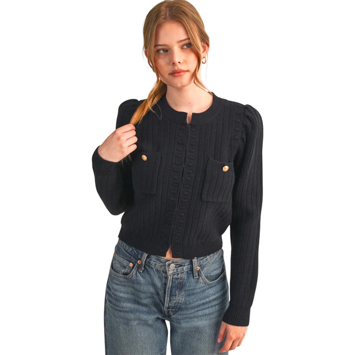 Black Patch Pocket Knit Sweater Cardigan