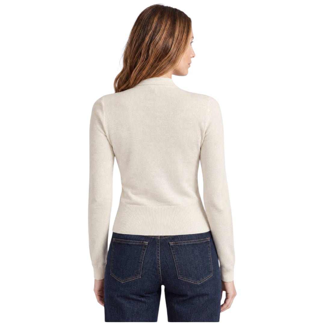 Button Wrap Cardigan With Wide Rib Hem in Cream
