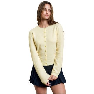 Butter Yellow Round Neck Button Down Cardigan