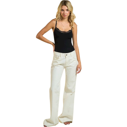 Black Lace Trim Seamless Bodysuit