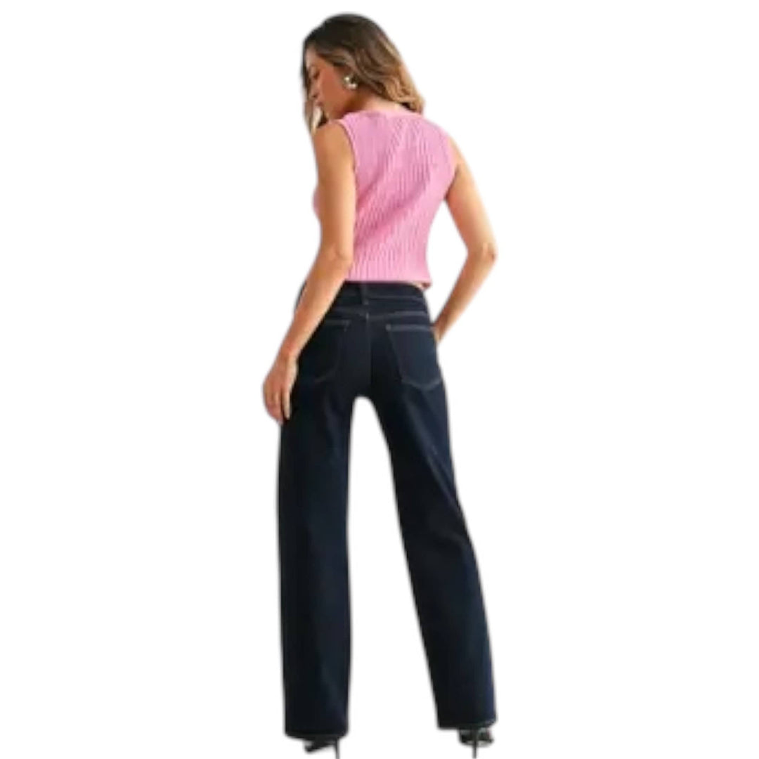 Super Dark Loose Low Rise Stretch Straight Leg Jeans