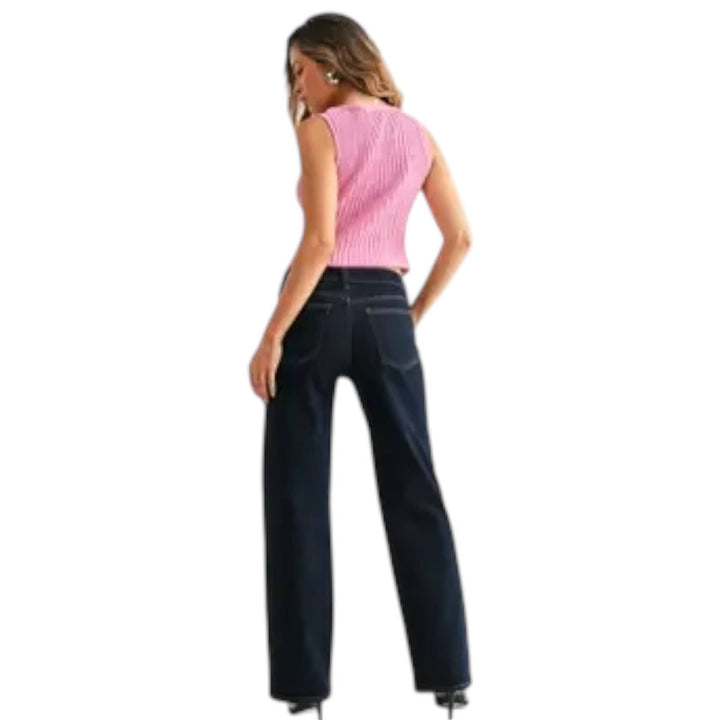 Super Dark Loose Low Rise Stretch Straight Leg Jeans