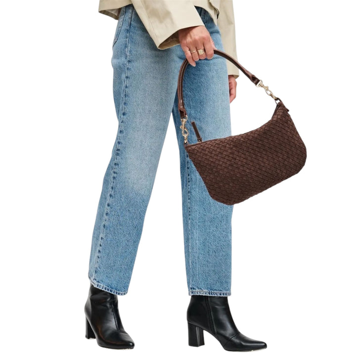 Espresso Faux Suede textured woven hobo Crossbody