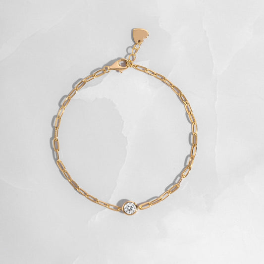 Bezel Charm Paperclip Bracelet in Gold and Silver