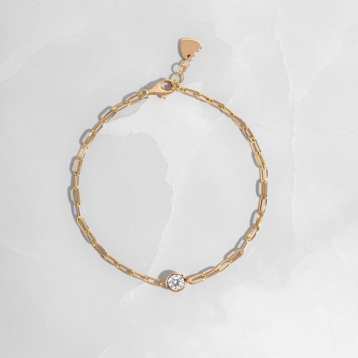 Bezel Charm Paperclip Bracelet in Gold and Silver