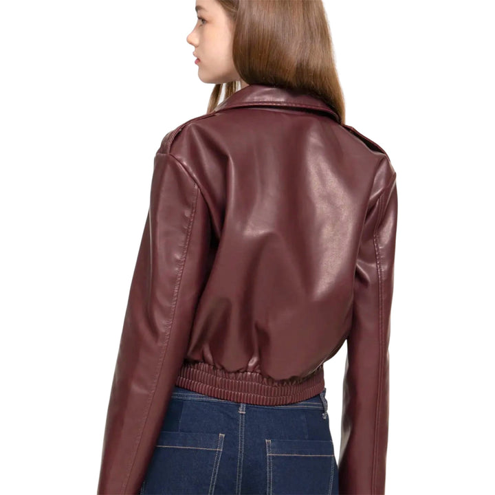 Burgundy Wash Effect Faux Leather Jacket