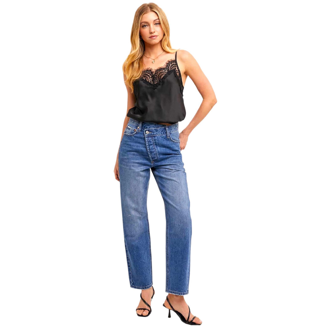 Black Silk Lace Trimmed Camisole
