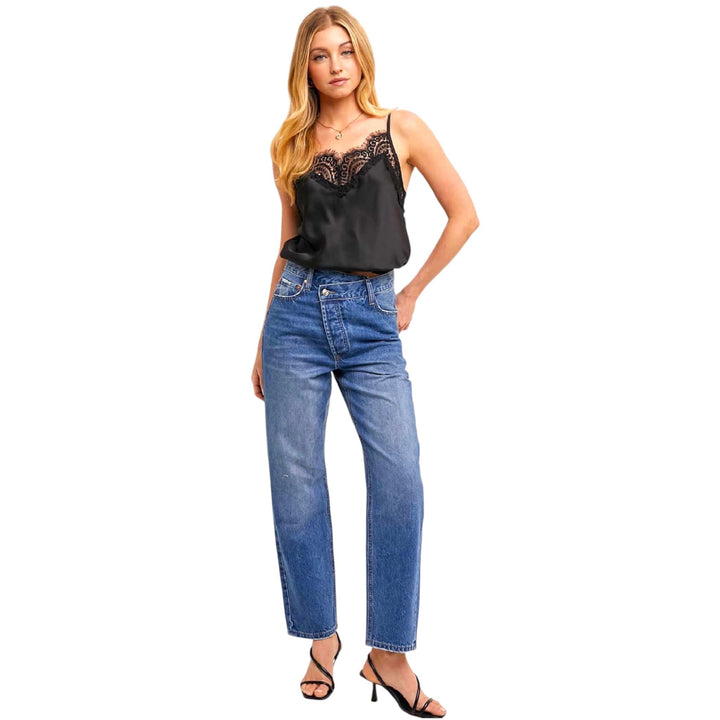 Black Silk Lace Trimmed Camisole