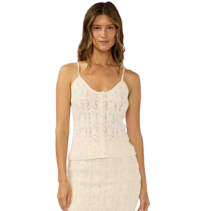 Pointelle Knit Button Front Tank
