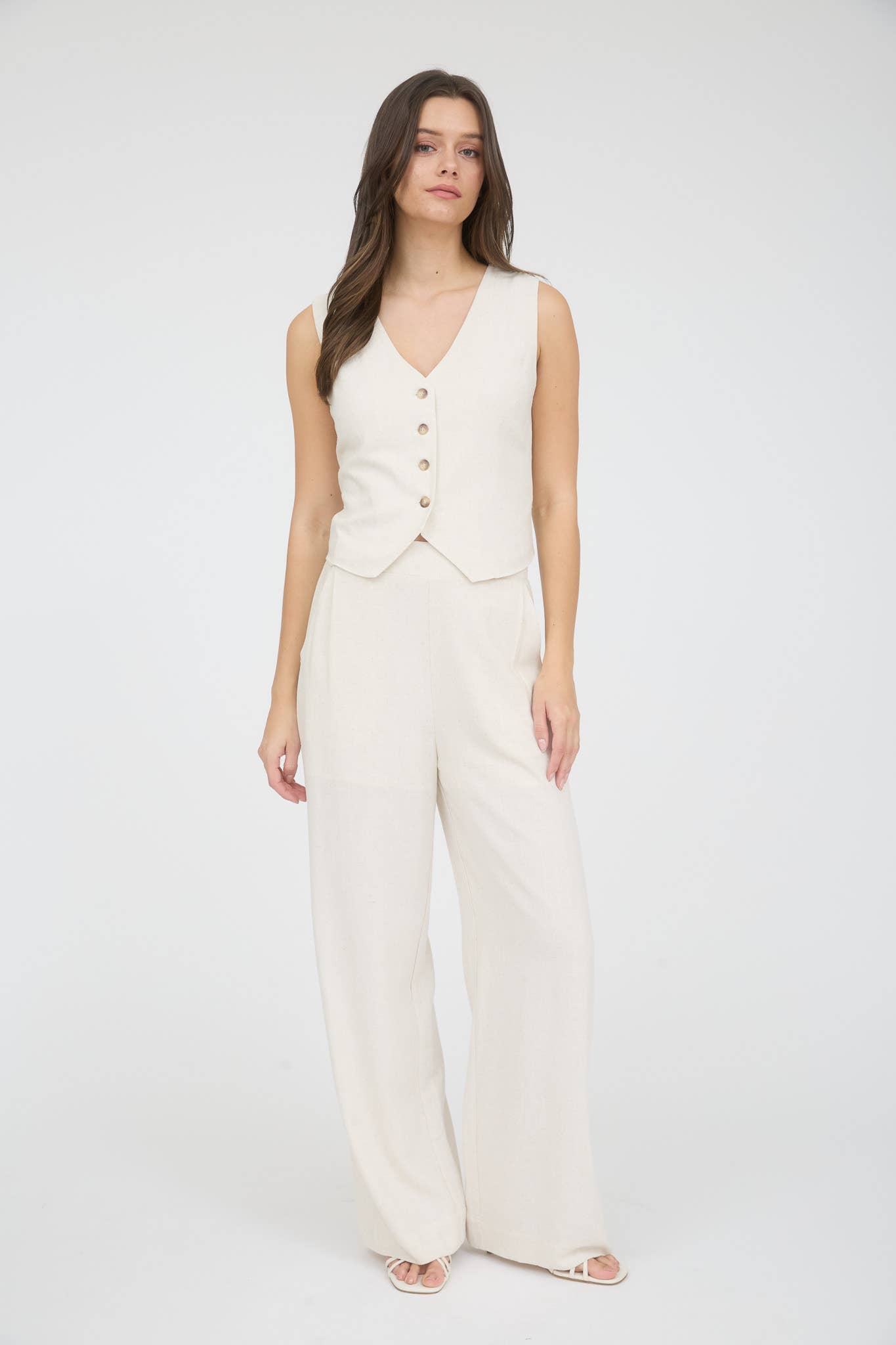 Oatmeal Wide Leg Linen Pants