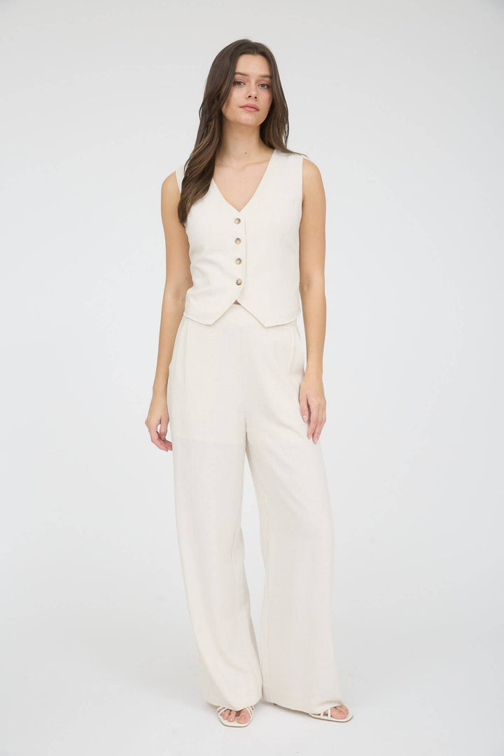 Oatmeal Wide Leg Linen Pants