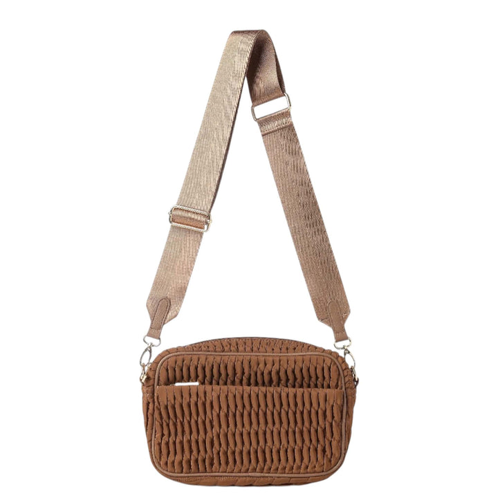 Brown Puckered Nylon Crossbody Bag