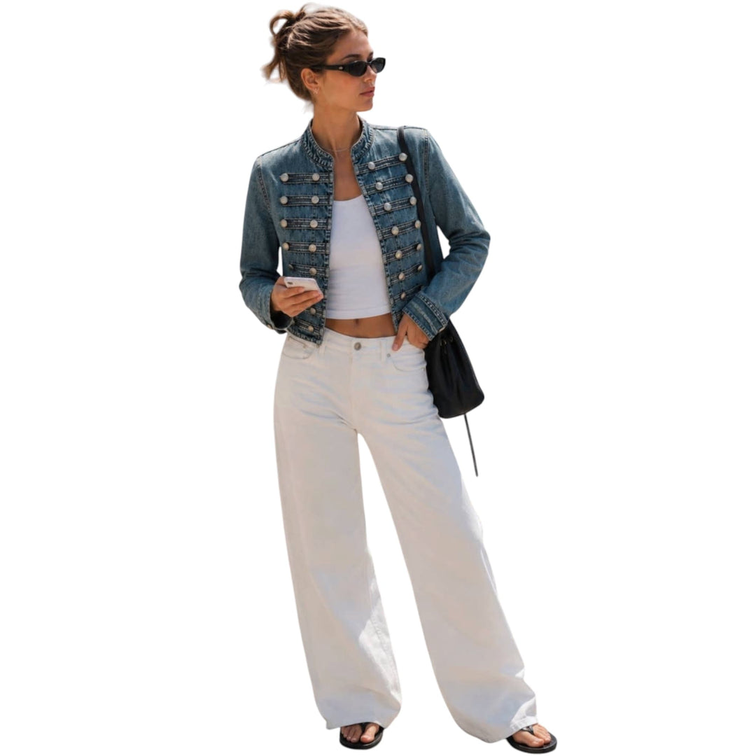 Military Button Fitted Denim Jacket (PREORDER)