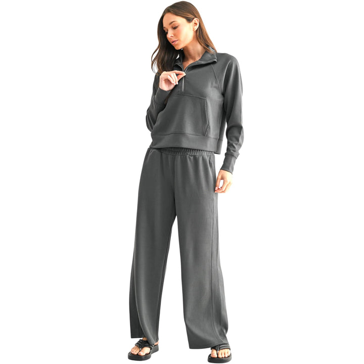 Grey Luxe Sand Wash Ribbed 1/4 Zip Top