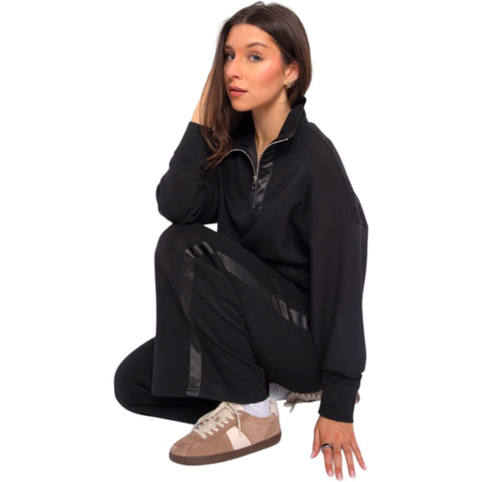 Soft Knit with Satin Trim Pull on Black Pants