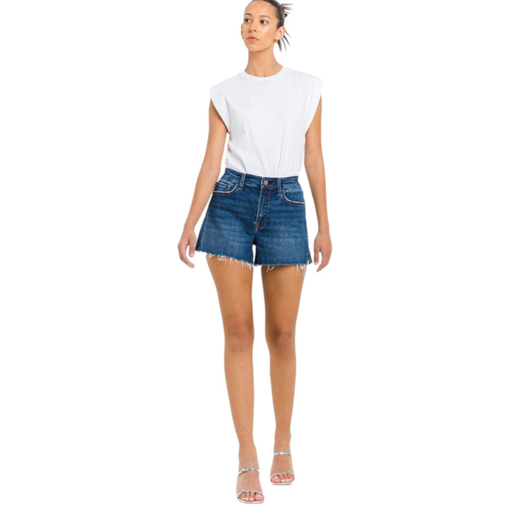 High Rise Stretch A Line Denim Shorts