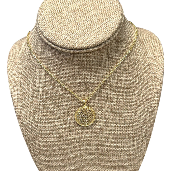 Gold CZ Micro Pave Round Honeycomb Shape Pendant Necklace