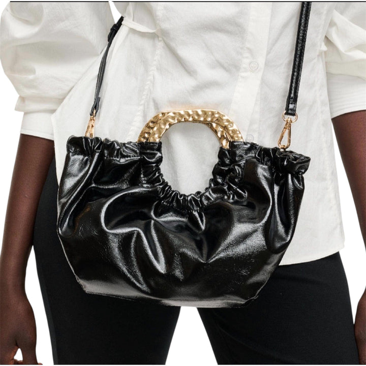 Black Crossbody High Shine with Metal Handle Purse