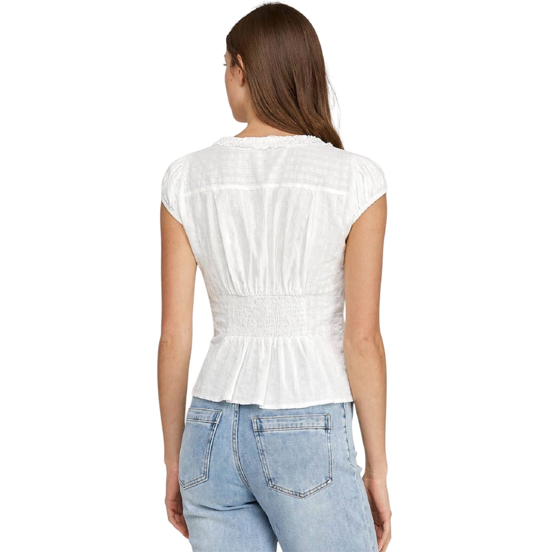 Off White Ruffle Trim V Neck Blouse