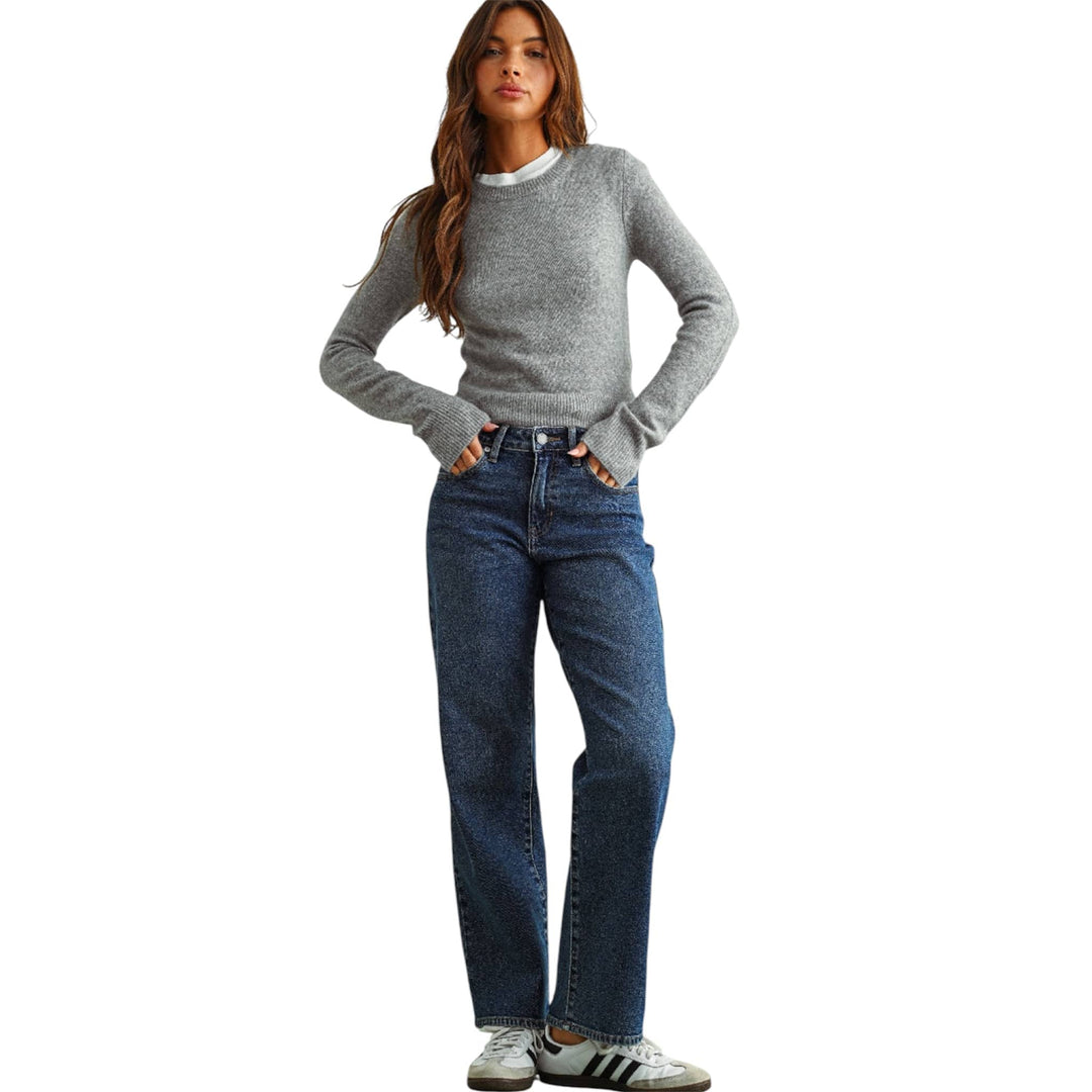 Relaxed Low Rise Stretch Straight Dark Wash Denim Jeans