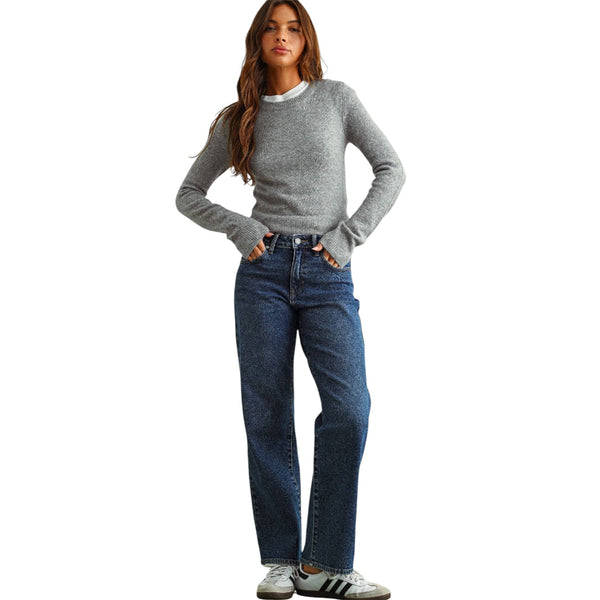 Relaxed Low Rise Stretch Straight Dark Wash Denim Jeans