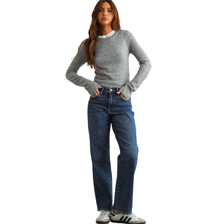 Relaxed Low Rise Stretch Straight Dark Wash Denim Jeans