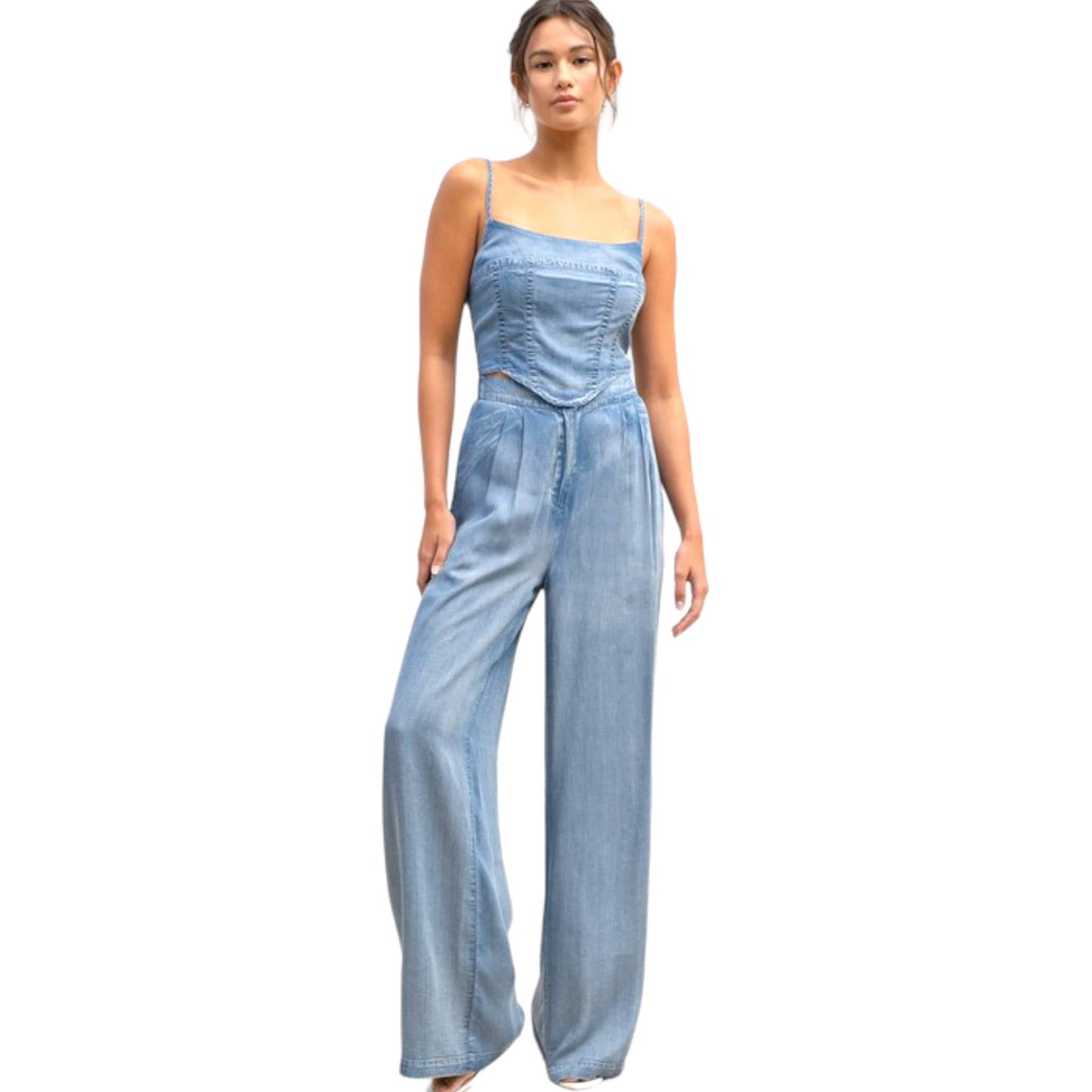 Washed Chambray Crop Corset Top