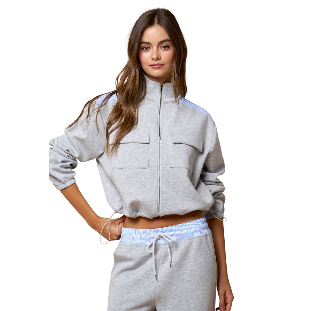 Color Block Zip Up Mock Neck Sweatshirt (PREORDER)
