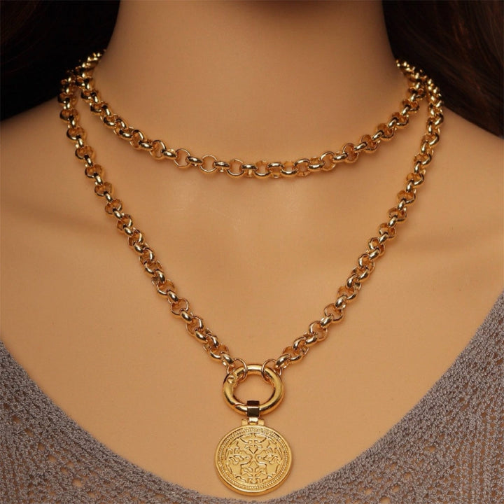 40" Gold Double-Wrap Rolo Chain Necklace with Pendant