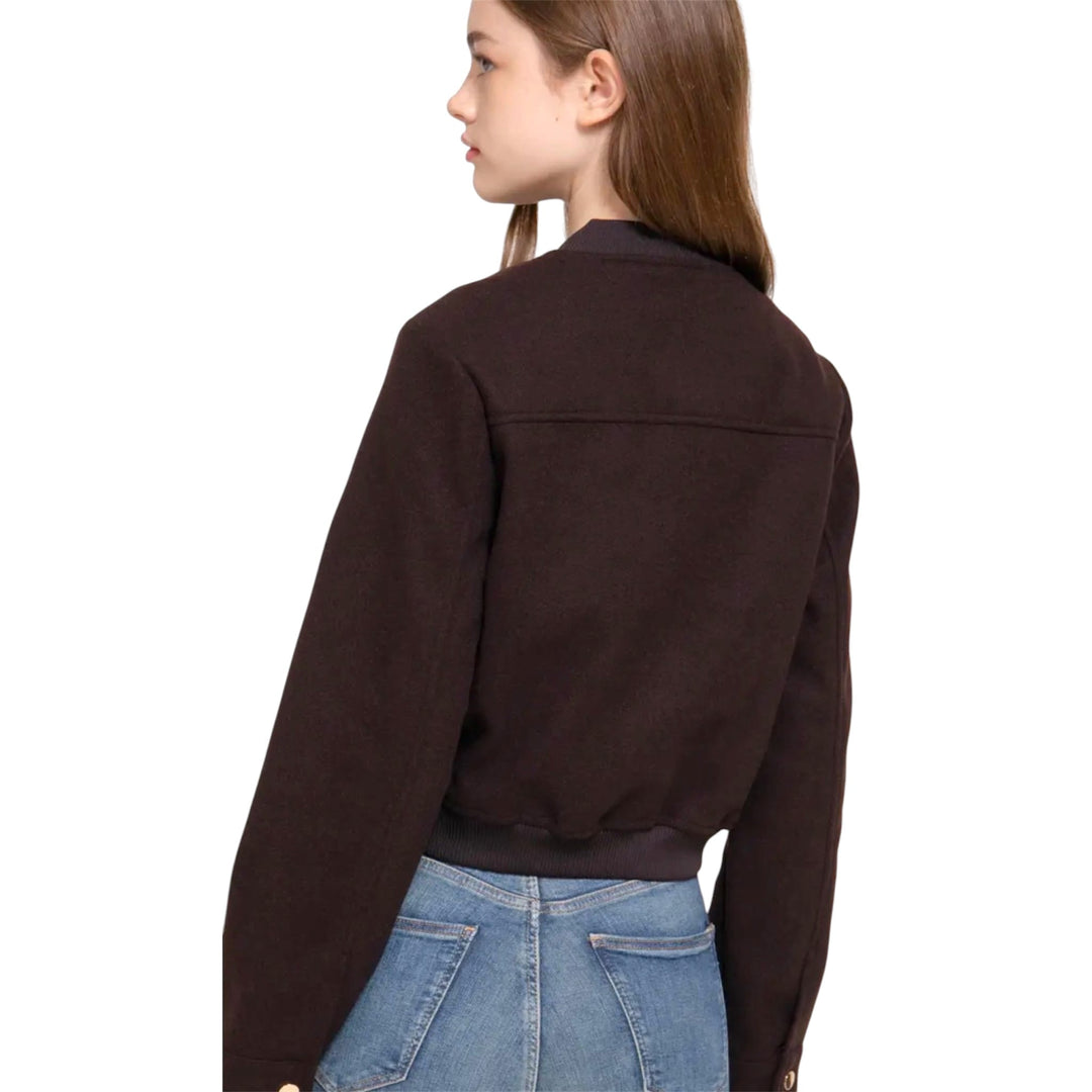 Dark Brown Crew Neck Felt Jacket