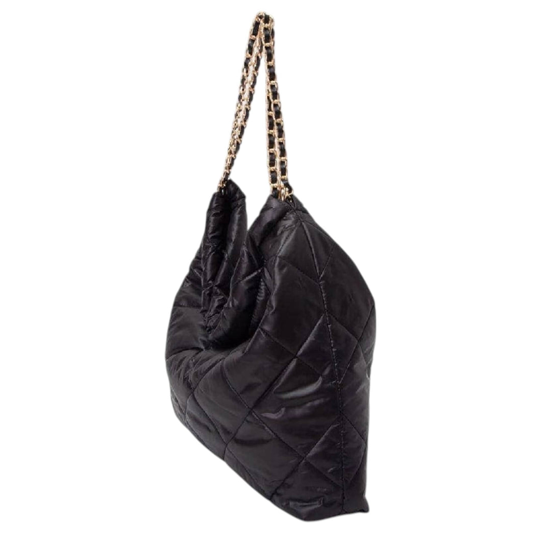 Black Puffer Quilted Hobo Tote Bag