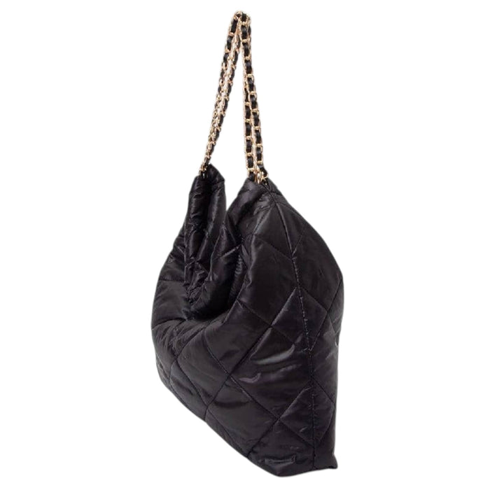 Black Puffer Quilted Hobo Tote Bag