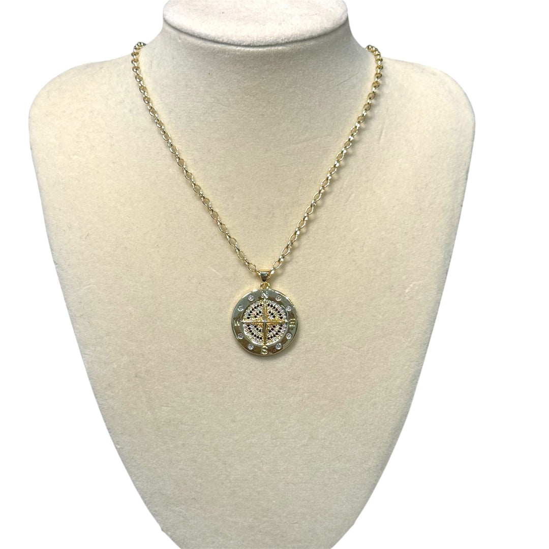 18K Gold Nautical Compass Medallion Necklace